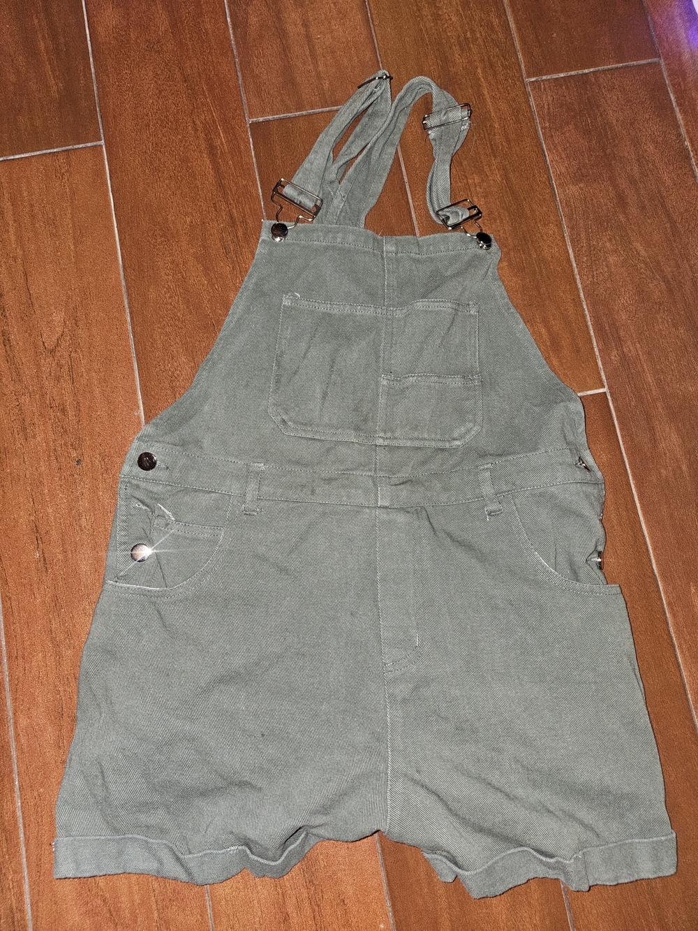 Womens Olive Utility Short Overalls
